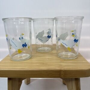 Set of 3 Vintage Bama Geese/Ducks Jelly Juice Jar Glasses Cottage Core‎
